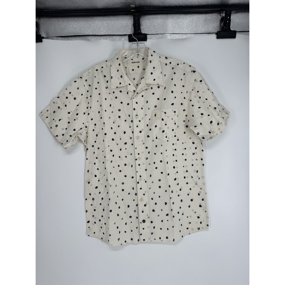 Taylor Stitch Hawthorne Shirt Cream Brush Polka Dot Short Sleeve Button Up 42
